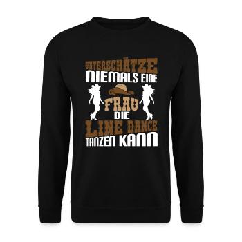 Line Dance Countrymusik Unterschätze niemals eine - Unisex Pullover - Schwarz - Vorne - Alina (178cm) & Michal (187cm)