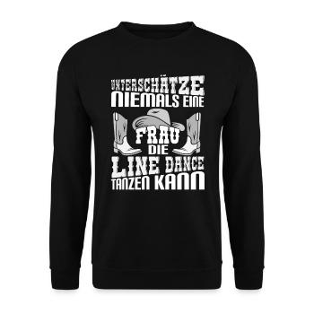 Line Dance Countrymusik Unterschätze niemals eine - Unisex Pullover - Schwarz - Vorne - Alina (178cm) & Michal (187cm)