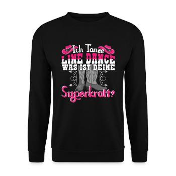 Line Dance Tanzgruppe Was ist deine Superkraft? - Unisex Pullover - Schwarz - Vorne - Alina (178cm) & Michal (187cm)