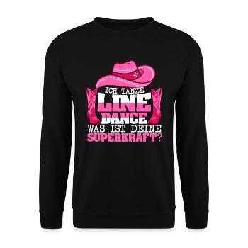 Line Dance Tanzgruppe Was ist deine Superkraft? - Unisex Pullover - Schwarz - Vorne - Alina (178cm) & Michal (187cm)