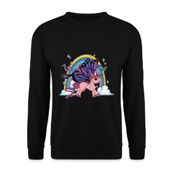 Fantasy Tier Regenbogen Schmetterling Einhorn - Unisex Pullover - Schwarz - Vorne - Alina (178cm) & Michal (187cm)