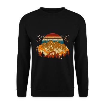 Forest Mountains Gift Retro Sunset Nature - Unisex Sweatshirt - black - Front - Alina (178cm) & Michal (187cm)