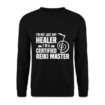 Reiki Heilungen | Reiki Meister Yoga Geschenkideen - Unisex Pullover - Schwarz - Vorne - Alina (178cm) & Michal (187cm)