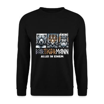 Bärtigermann Bär Tiger Mann Geschenk Bart - Unisex Pullover - Schwarz - Vorne - Alina (178cm) & Michal (187cm)