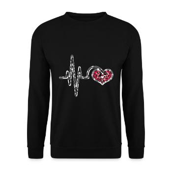Bauernhof Tier Kuh Geschenk Herzschlag Kuh Muster - Unisex Pullover - Schwarz - Vorne - Alina (178cm) & Michal (187cm)