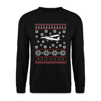ugly christmas cessna Pilot Geschenk Sportflugzeug - Unisex Pullover - Schwarz - Vorne - Alina (178cm) & Michal (187cm)