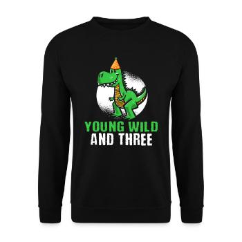 Young wild and three 3. Geburtstag Kleinkind Dino - Unisex Pullover - Schwarz - Vorne - Alina (178cm) & Michal (187cm)
