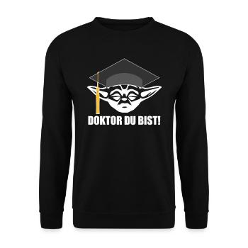 Promotion Geschenk Doktor Doktortitel Doktorhut - Unisex Pullover - Schwarz - Vorne - Alina (178cm) & Michal (187cm)