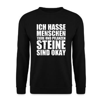Heute hasse ich auch Steine Ich hasse Menschen - Unisex Pullover - Schwarz - Vorne - Alina (178cm) & Michal (187cm)