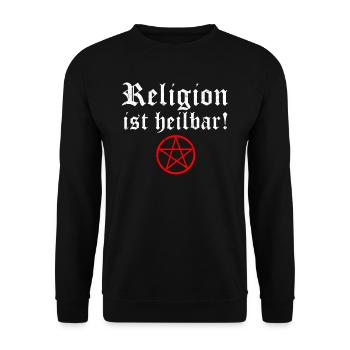 Religion ist heilbar Pentagramm Atheist Gott - Unisex Pullover - Schwarz - Vorne - Alina (178cm) & Michal (187cm)