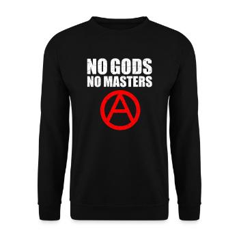 No Gods No Masters Anarchist Anarchy Atheismus - Unisex Pullover - Schwarz - Vorne - Alina (178cm) & Michal (187cm)