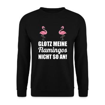 Glotz meine Flamingos nicht so an Mallorca Brüste - Unisex Pullover - Schwarz - Vorne - Alina (178cm) & Michal (187cm)