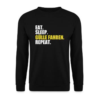 Eat sleep Gülle fahren Landwirt Traktor Bauer - Unisex Pullover - Schwarz - Vorne - Alina (178cm) & Michal (187cm)