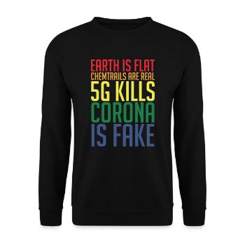Conspiracy theory Verschwörung Theorie Flat Earth - Unisex Pullover - Schwarz - Vorne - Alina (178cm) & Michal (187cm)