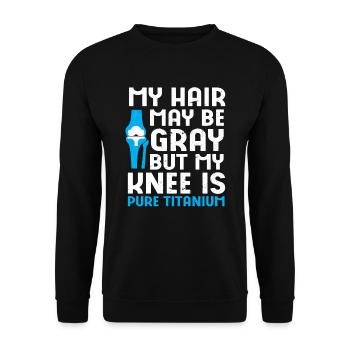 Titanium knee Künstliches Knie Operation OP Reha - Unisex Pullover - Schwarz - Vorne - Alina (178cm) & Michal (187cm)