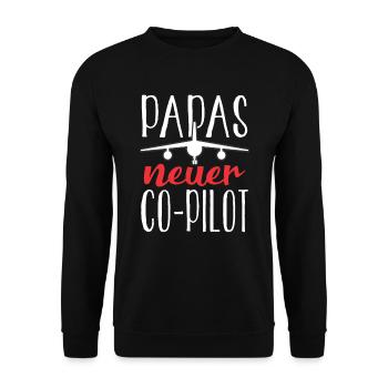 Papas neuer Co-Pilot Kinder Papa Baby Geschenk - Unisex Pullover - Schwarz - Vorne - Alina (178cm) & Michal (187cm)