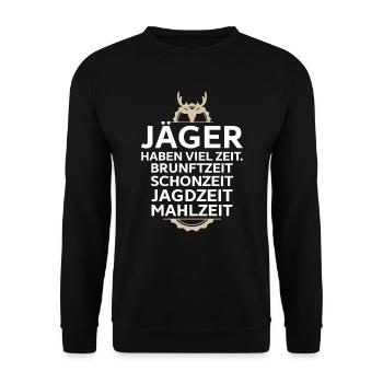 Jägermeisterin Jägerin Jäger Jagd Jagen Hirsch - Unisex Pullover - Schwarz - Vorne - Alina (178cm) & Michal (187cm)