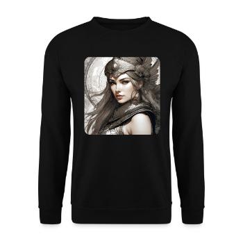 Fantasy Anime Girl Wikinger Germanen Mittelalter - Unisex Pullover - Schwarz - Vorne - Alina (178cm) & Michal (187cm)