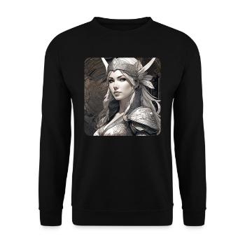 Fantasy Anime Girl Wikinger Germanen Mittelalter - Unisex Pullover - Schwarz - Vorne - Alina (178cm) & Michal (187cm)
