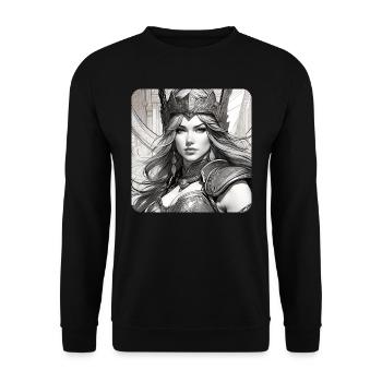 Fantasy Anime Girl Wikinger Germanen Mittelalter - Unisex Pullover - Schwarz - Vorne - Alina (178cm) & Michal (187cm)