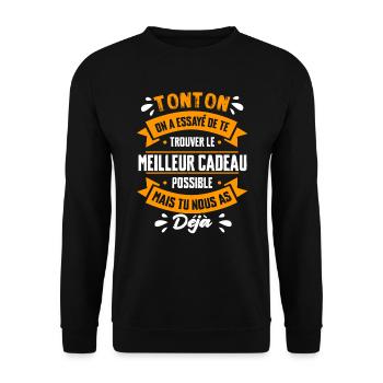 Tonton On A Essayé Te Trouver Le Meilleur Cadeau - Sweat-shirt Unisexe - noir - Devant - Alina (178cm) & Michal (187cm)