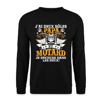 J'ai Deux Roles PAPY Et Motard Je Dechire Dans - Sweat-shirt Unisexe - noir - Devant - Alina (178cm) & Michal (187cm)