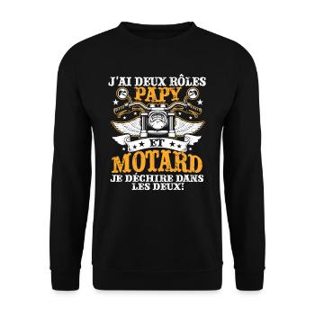J'ai Deux Roles PAPY Et Motard Je Dechire Dans - Sweat-shirt Unisexe - noir - Devant - Alina (178cm) & Michal (187cm)