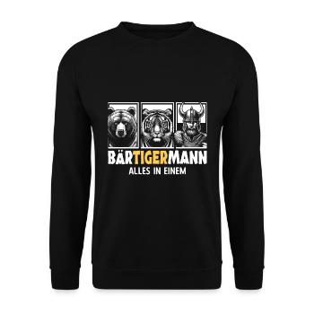 Bärtigermann Bär Tiger Mann Geschenk Bart - Unisex Pullover - Schwarz - Vorne - Alina (178cm) & Michal (187cm)