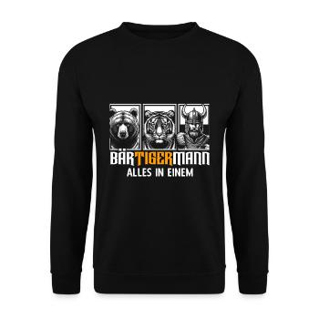 Bärtigermann Bär Tiger Mann Geschenk Bart - Unisex Pullover - Schwarz - Vorne - Alina (178cm) & Michal (187cm)