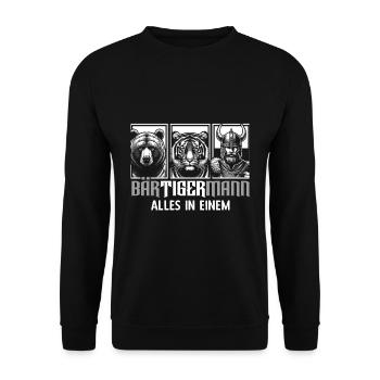 Bärtigermann Bär Tiger Mann Geschenk Bart - Unisex Pullover - Schwarz - Vorne - Alina (178cm) & Michal (187cm)