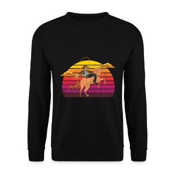 Retro Texas Rodeo Gift Sunset Cowboy - Unisex Sweatshirt - black - Front - Alina (178cm) & Michal (187cm)