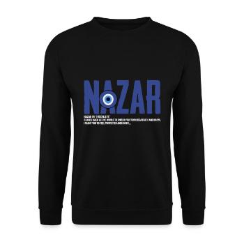 Nazar Der böse Blick starrt auf die Welt zurück, - Unisex Pullover - Schwarz - Vorne - Alina (178cm) & Michal (187cm)