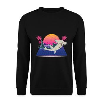 Shark Gift Retro 90s Vaporwave Hammerhead Shark - Unisex Sweatshirt - black - Front - Alina (178cm) & Michal (187cm)