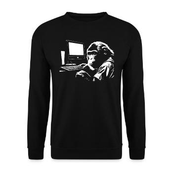 monkey in front of computer - Unisex Sweatshirt - black - Front - Alina (178cm) & Michal (187cm)