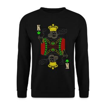 Cannabis Reggae König Spielkarte - Unisex Pullover - Schwarz - Vorne - Alina (178cm) & Michal (187cm)