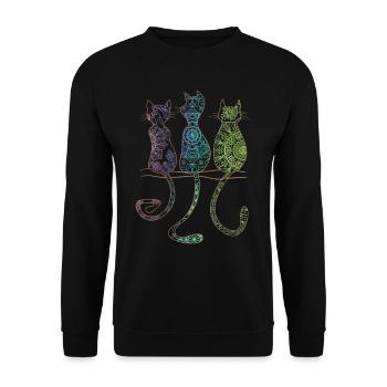Mandala Katzen Motiv mit Regenbogenfarben Geschenk - Unisex Pullover - Schwarz - Vorne - Alina (178cm) & Michal (187cm)