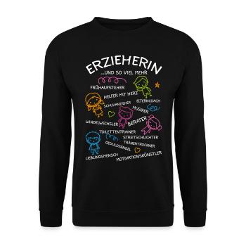 Erzieherin Kindergärtnerin Geschenkidee - Unisex Pullover - Schwarz - Vorne - Alina (178cm) & Michal (187cm)