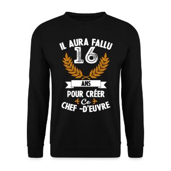 16 ans anniversaire 16 anniversaire cadeau 16 ans - Sweat-shirt Unisexe - noir - Devant - Alina (178cm) & Michal (187cm)