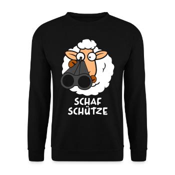 Lustiges Schaf Schafschütze Wortwitz Jäger Schütze - Unisex Pullover - Schwarz - Vorne - Alina (178cm) & Michal (187cm)