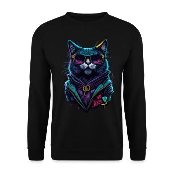 Cyber cool Cat - Unisex Pullover - Schwarz - Vorne - Alina (178cm) & Michal (187cm)