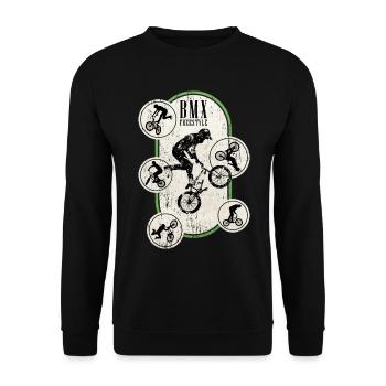 BMX Fahrrad Biker Stunt Trick Freestyle Vintage - Unisex Pullover - Schwarz - Vorne - Alina (178cm) & Michal (187cm)