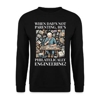 Timbres-poste d’époque Collectionneur de papa - Sweat-shirt Unisexe - noir - Devant - Alina (178cm) & Michal (187cm)