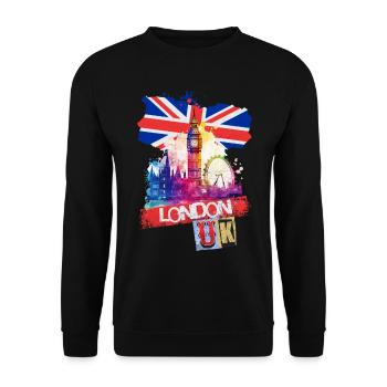 London England Stadt Skyline Big Ben Bunt Splash - Unisex Pullover - Schwarz - Vorne - Alina (178cm) & Michal (187cm)
