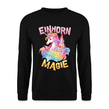 Einhorn Magie Regenbogen Schloss Bunt Fantasie - Unisex Pullover - Schwarz - Vorne - Alina (178cm) & Michal (187cm)