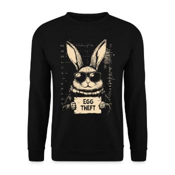 Hase Eierdieb Osterhase Mugshot Polizeifoto Ostern - Unisex Pullover - Schwarz - Vorne - Alina (178cm) & Michal (187cm)