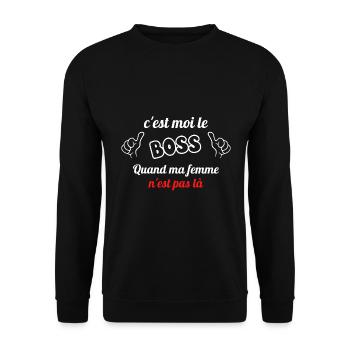t shirt papa c est moi le boss cadeau homme - Sweat-shirt Unisexe - noir - Devant - Alina (178cm) & Michal (187cm)