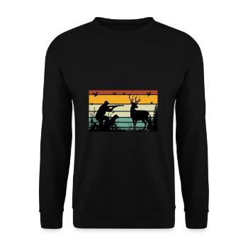Retro Sonnenuntergang Jagd Lustige Jagd Humor - Unisex Pullover - Schwarz - Vorne - Alina (178cm) & Michal (187cm)