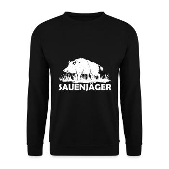 Sauenjäger Wildschwein Wildsau Keiler Jäger - Unisex Pullover - Schwarz - Vorne - Alina (178cm) & Michal (187cm)
