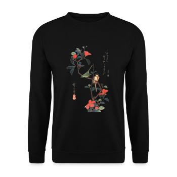 Karmesinblüten-Singvögel - Unisex Pullover - Schwarz - Vorne - Alina (178cm) & Michal (187cm)