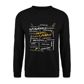 Ländle Vorarlberg Essen Dialekt Lustig Humor - Unisex Pullover - Schwarz - Vorne - Alina (178cm) & Michal (187cm)